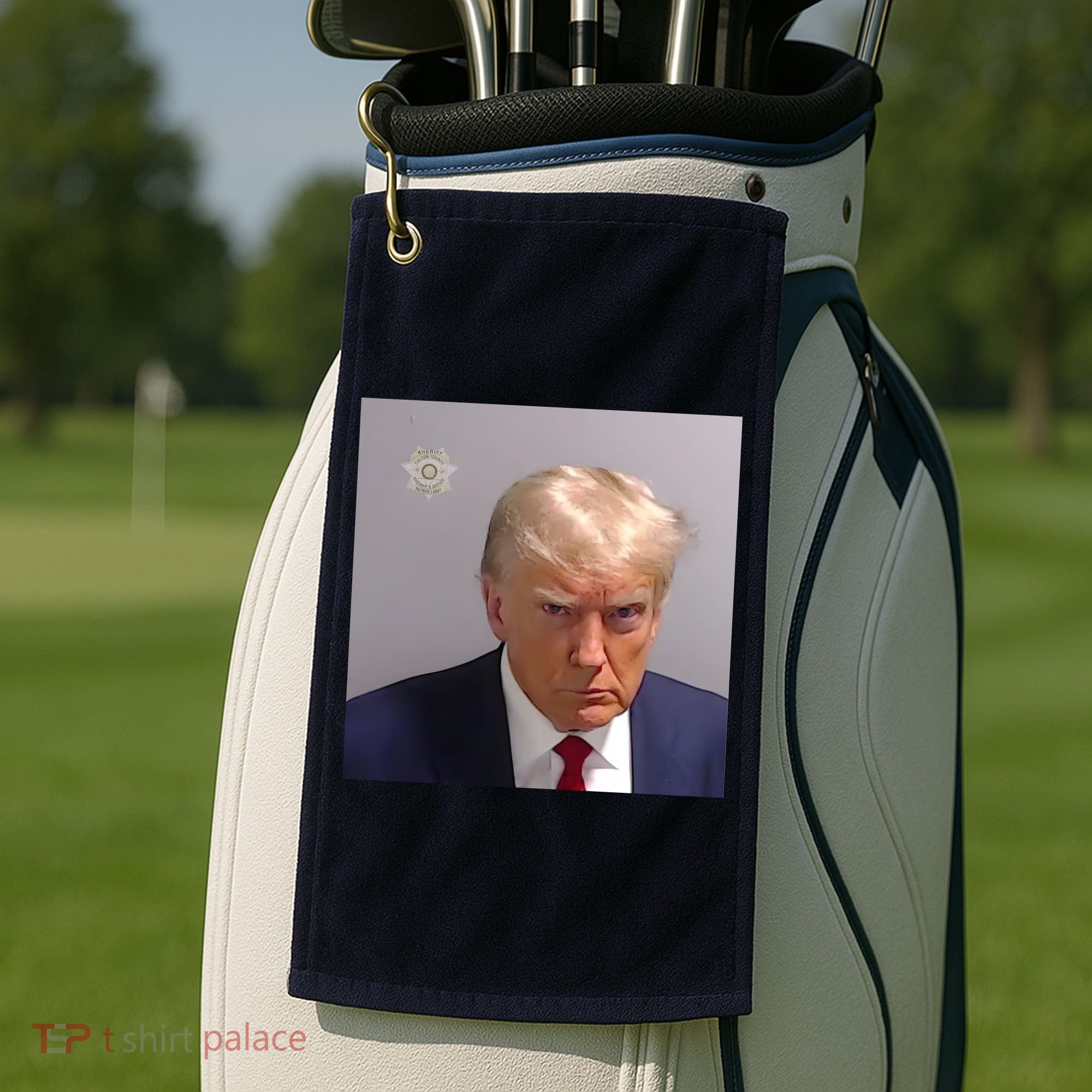 Real Donald Trump Mugshot At Fulton County Sheriffs Office Golf Towel