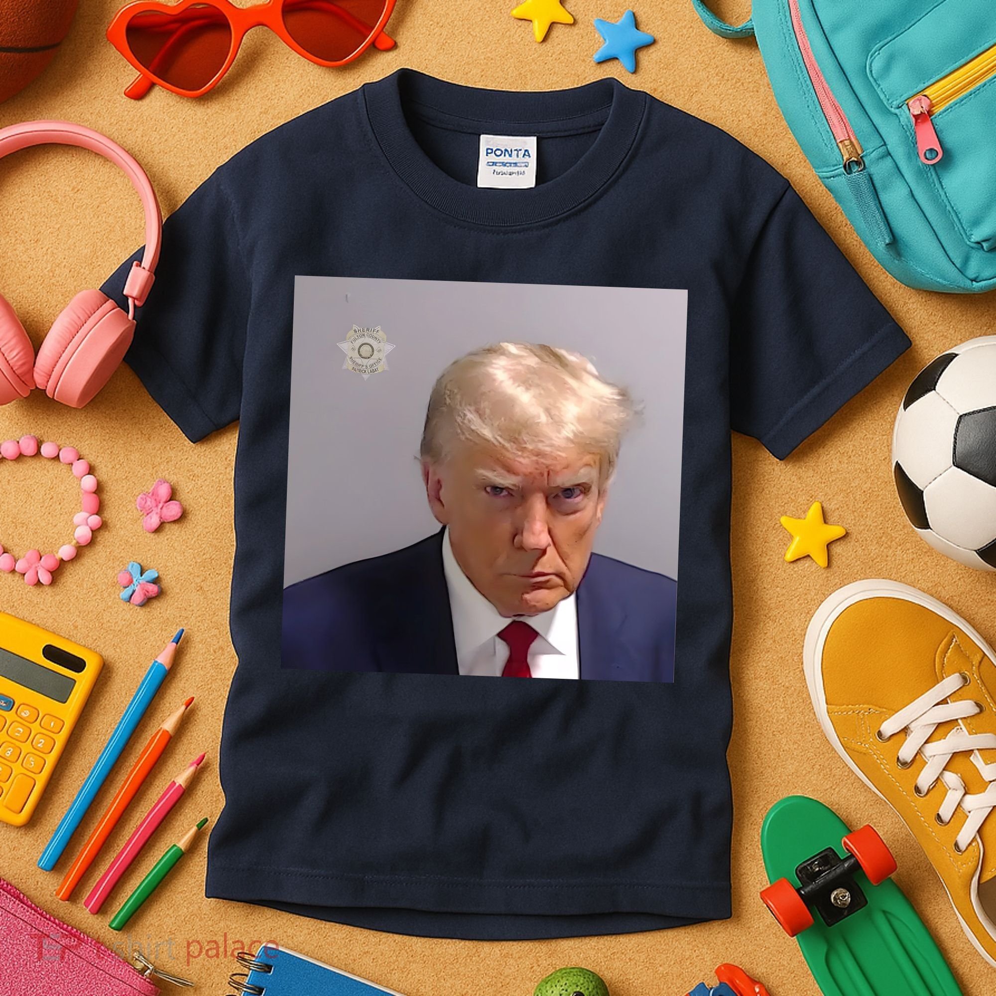 Real Donald Trump Mugshot At Fulton County Sheriffs Office Kids T-Shirt