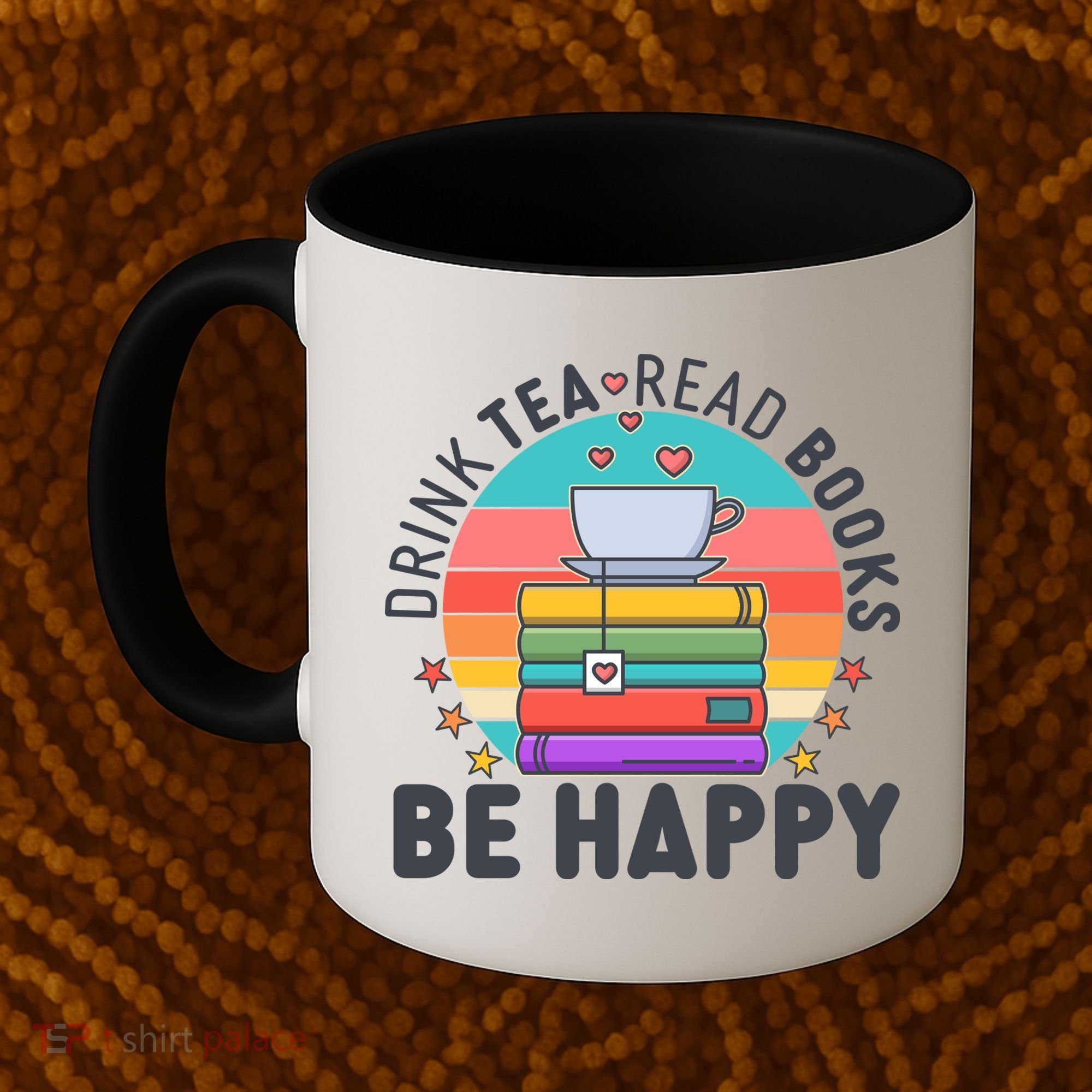 Retro Drink Tea Read Books Be Happy Coffee Mug