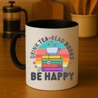 Retro Drink Tea Read Books Be Happy Coffee Mug thumb 4