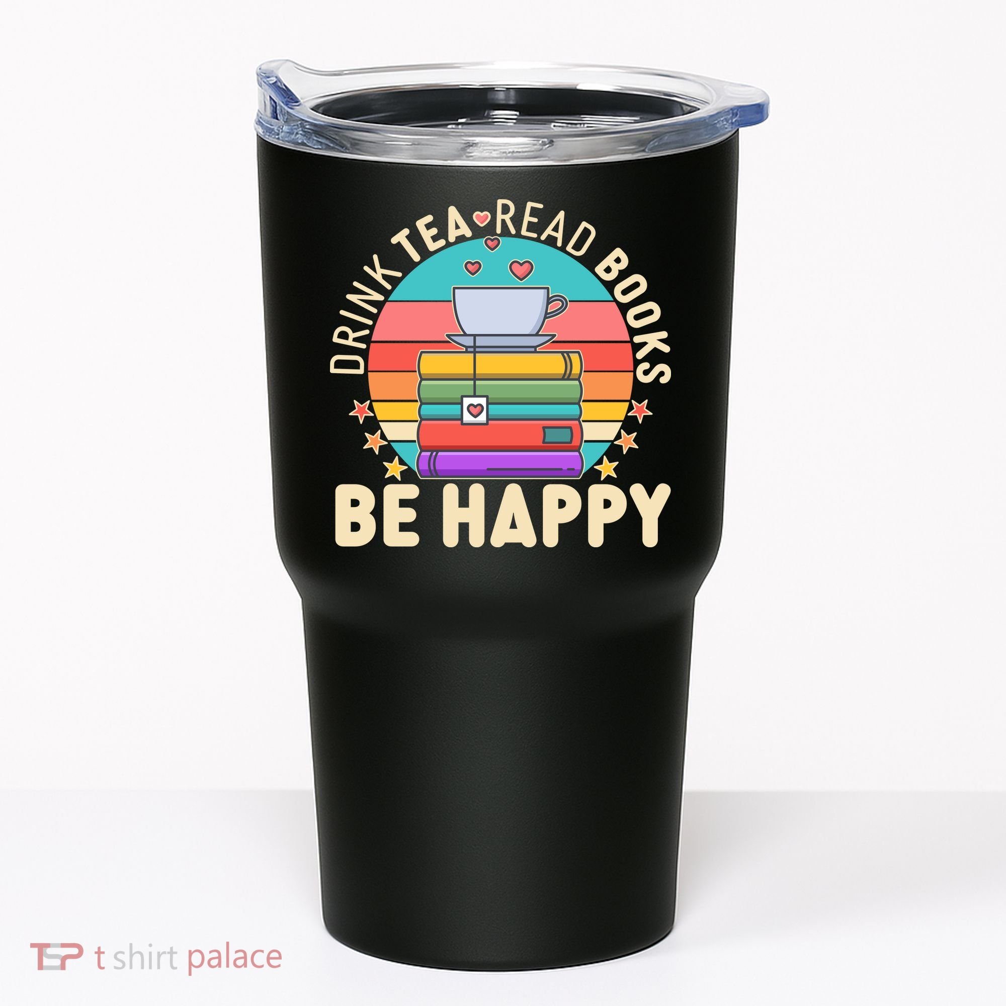 Retro Drink Tea Read Books Be Happy Tumbler