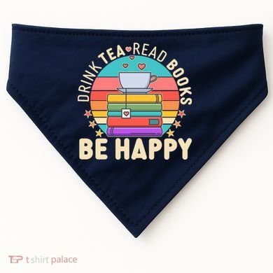 Retro Drink Tea Read Books Be Happy USA-Made Doggie Bandana