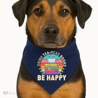Retro Drink Tea Read Books Be Happy USA-Made Doggie Bandana thumb 1