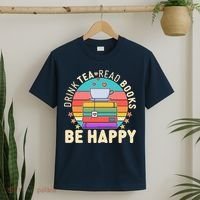 Retro Drink Tea Read Books Be Happy T-Shirt thumb 2