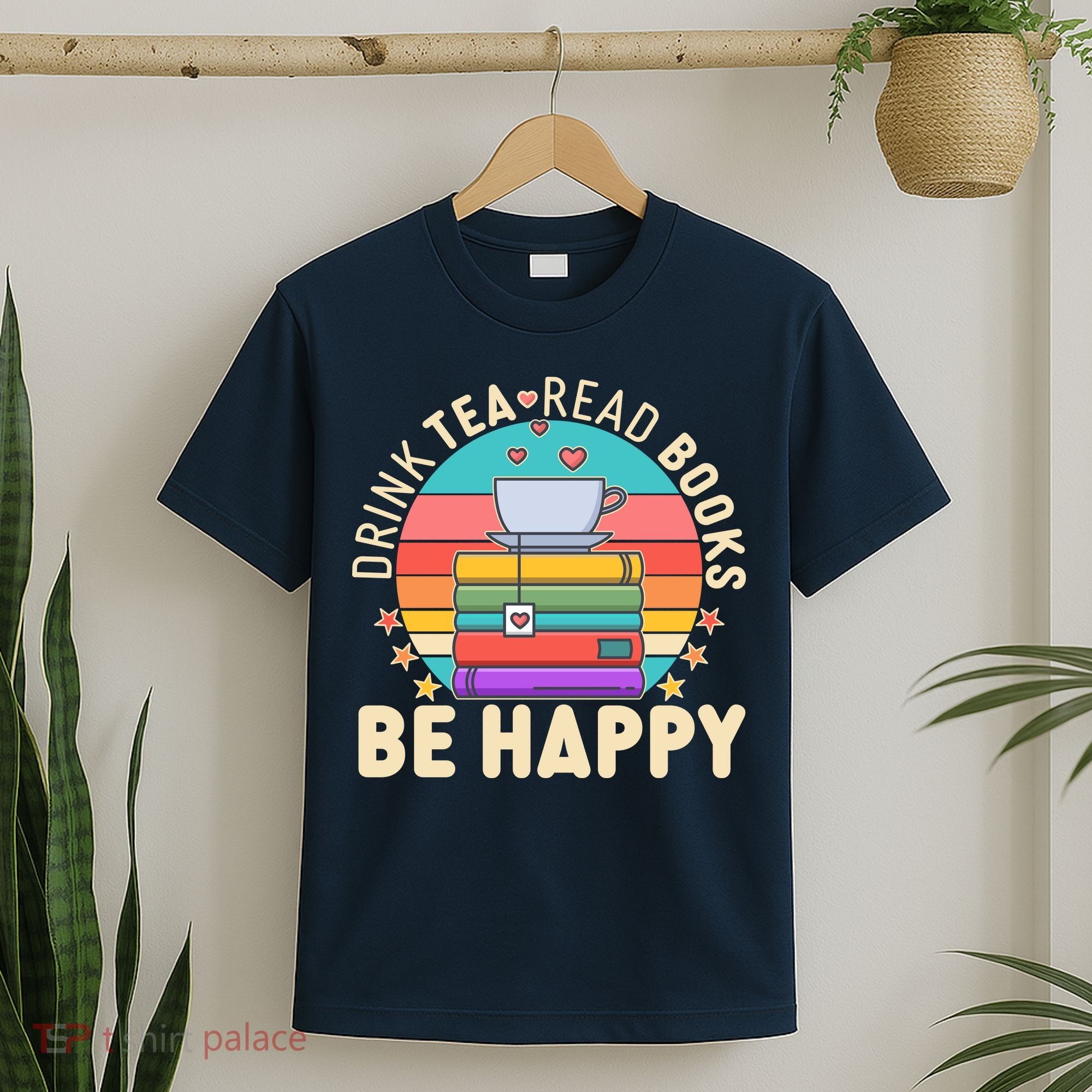 Retro Drink Tea Read Books Be Happy T-Shirt