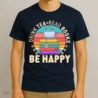 Retro Drink Tea Read Books Be Happy T-Shirt thumb 3