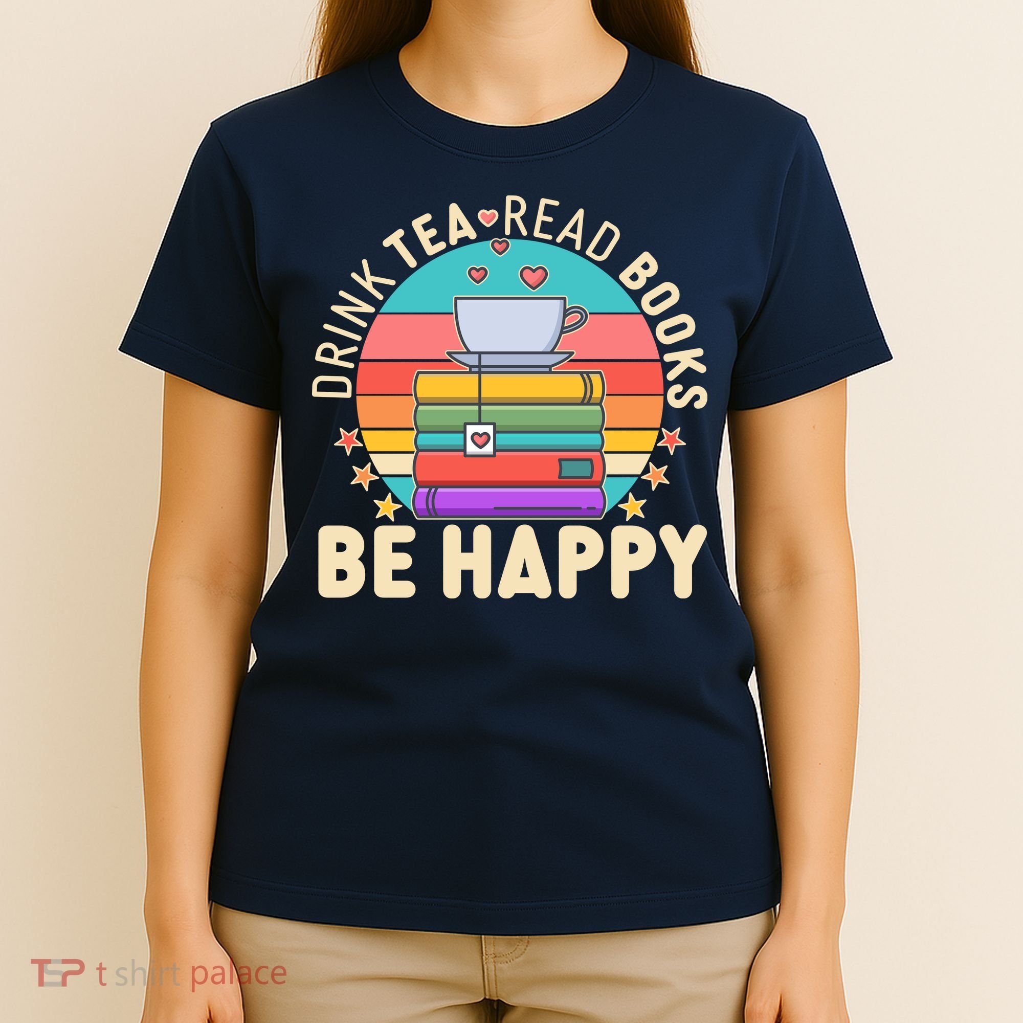 Retro Drink Tea Read Books Be Happy T-Shirt