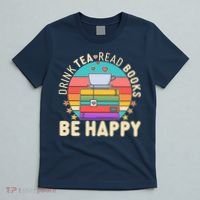 Retro Drink Tea Read Books Be Happy T-Shirt thumb 5