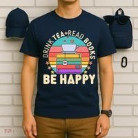 Retro Drink Tea Read Books Be Happy T-Shirt thumb 6