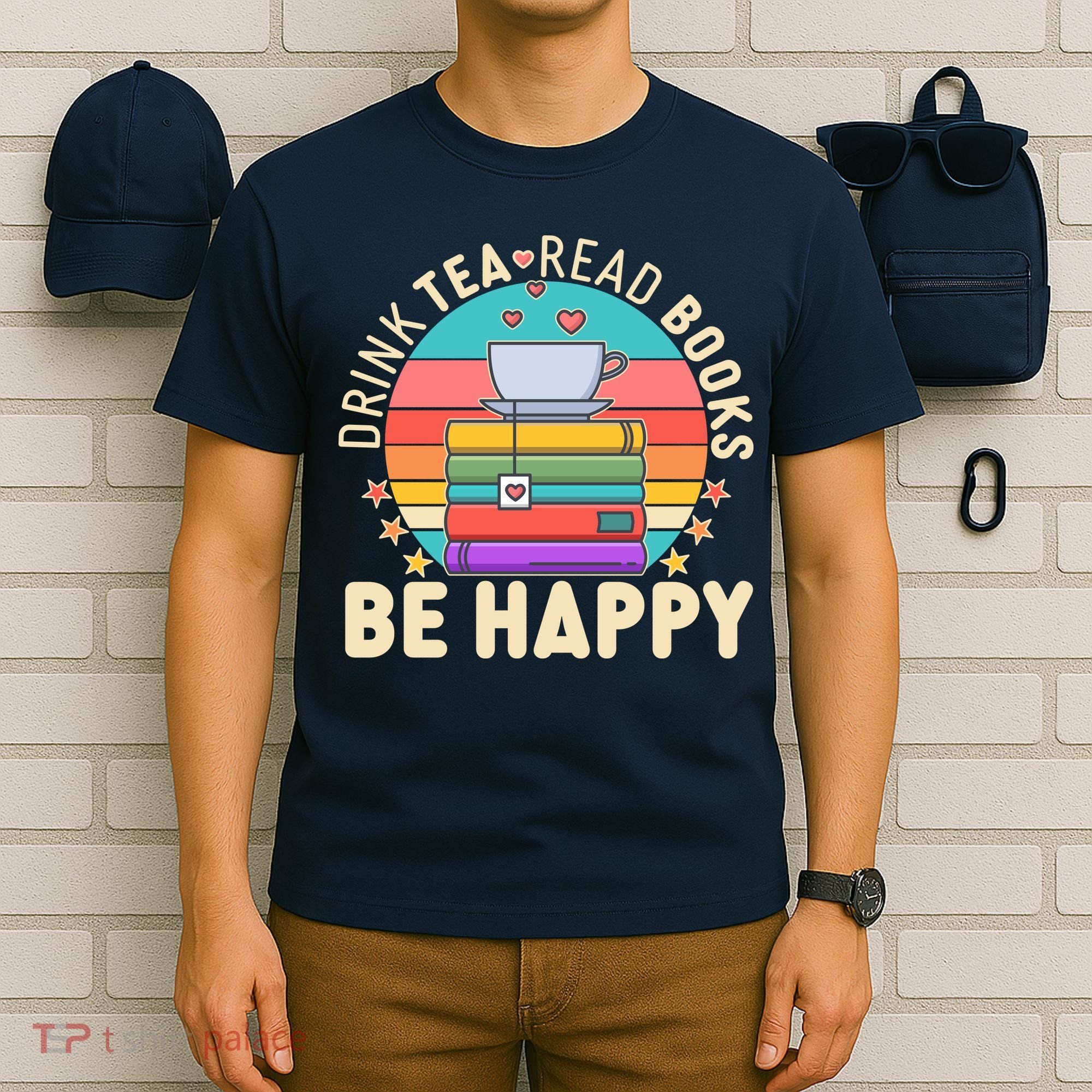 Retro Drink Tea Read Books Be Happy T-Shirt