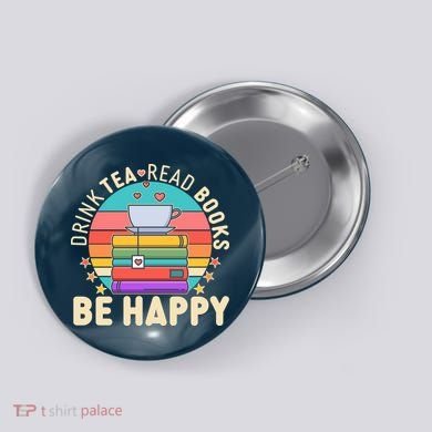Retro Drink Tea Read Books Be Happy Button