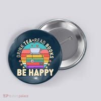 Retro Drink Tea Read Books Be Happy Button thumb 0