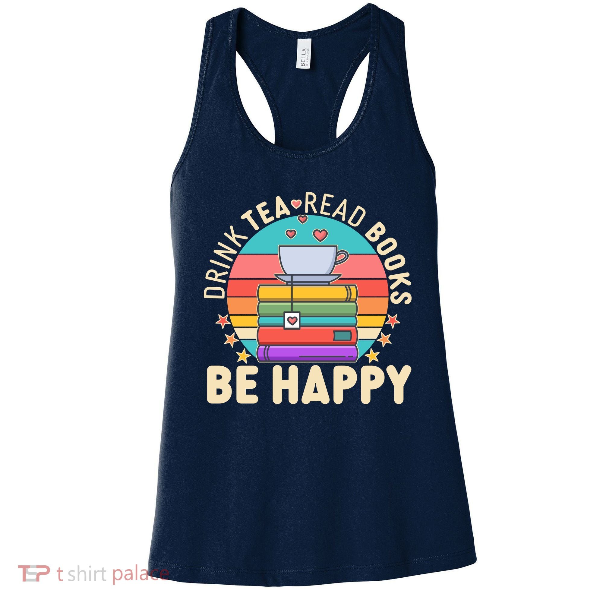 Retro Drink Tea Read Books Be Happy Women's Tank Top