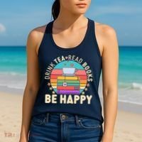Retro Drink Tea Read Books Be Happy Women's Tank Top thumb 2