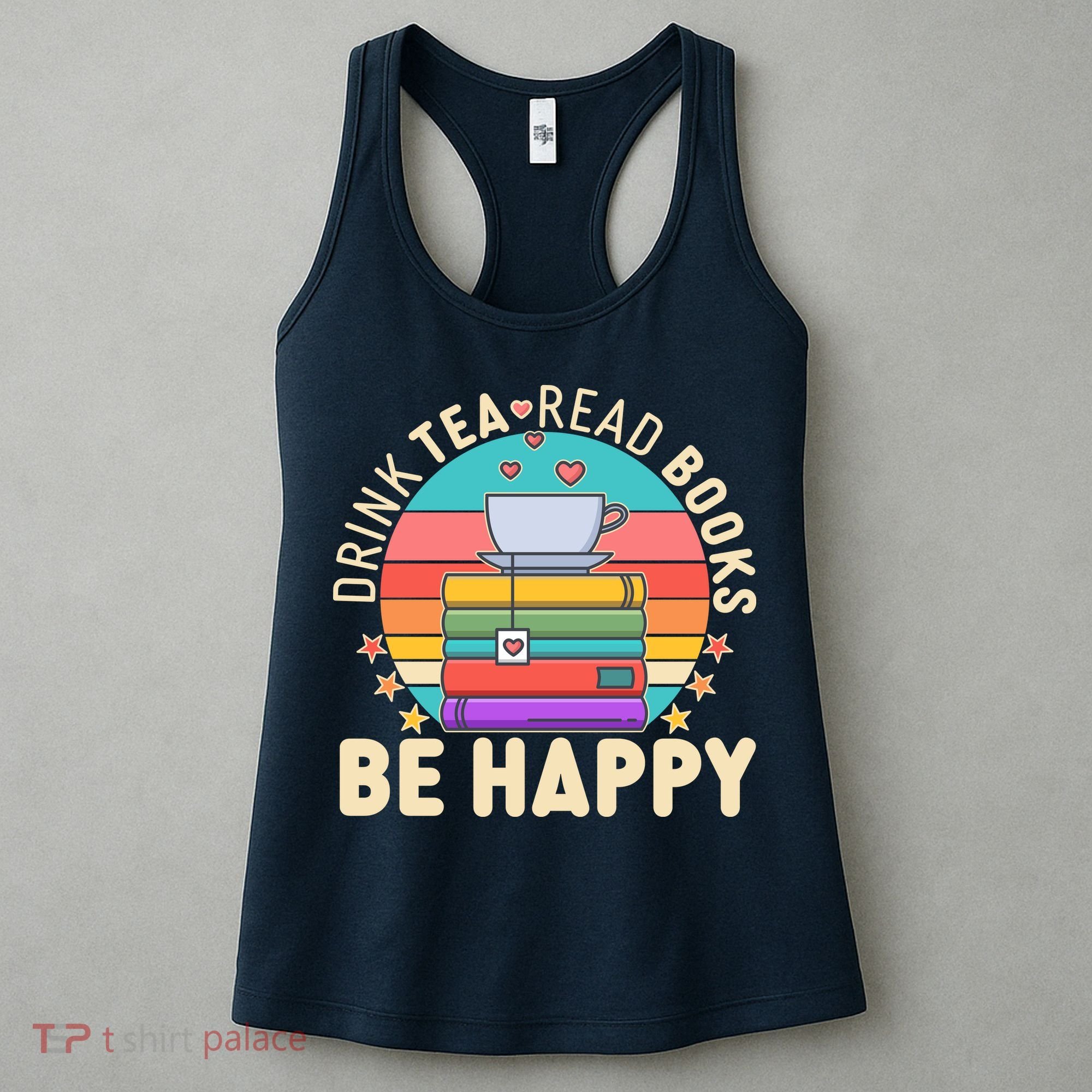 Retro Drink Tea Read Books Be Happy Women's Tank Top