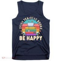 Retro Drink Tea Read Books Be Happy Tank Top thumb 0