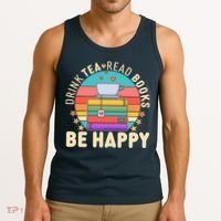 Retro Drink Tea Read Books Be Happy Tank Top thumb 3