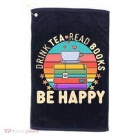 Retro Drink Tea Read Books Be Happy Golf Towel thumb 0