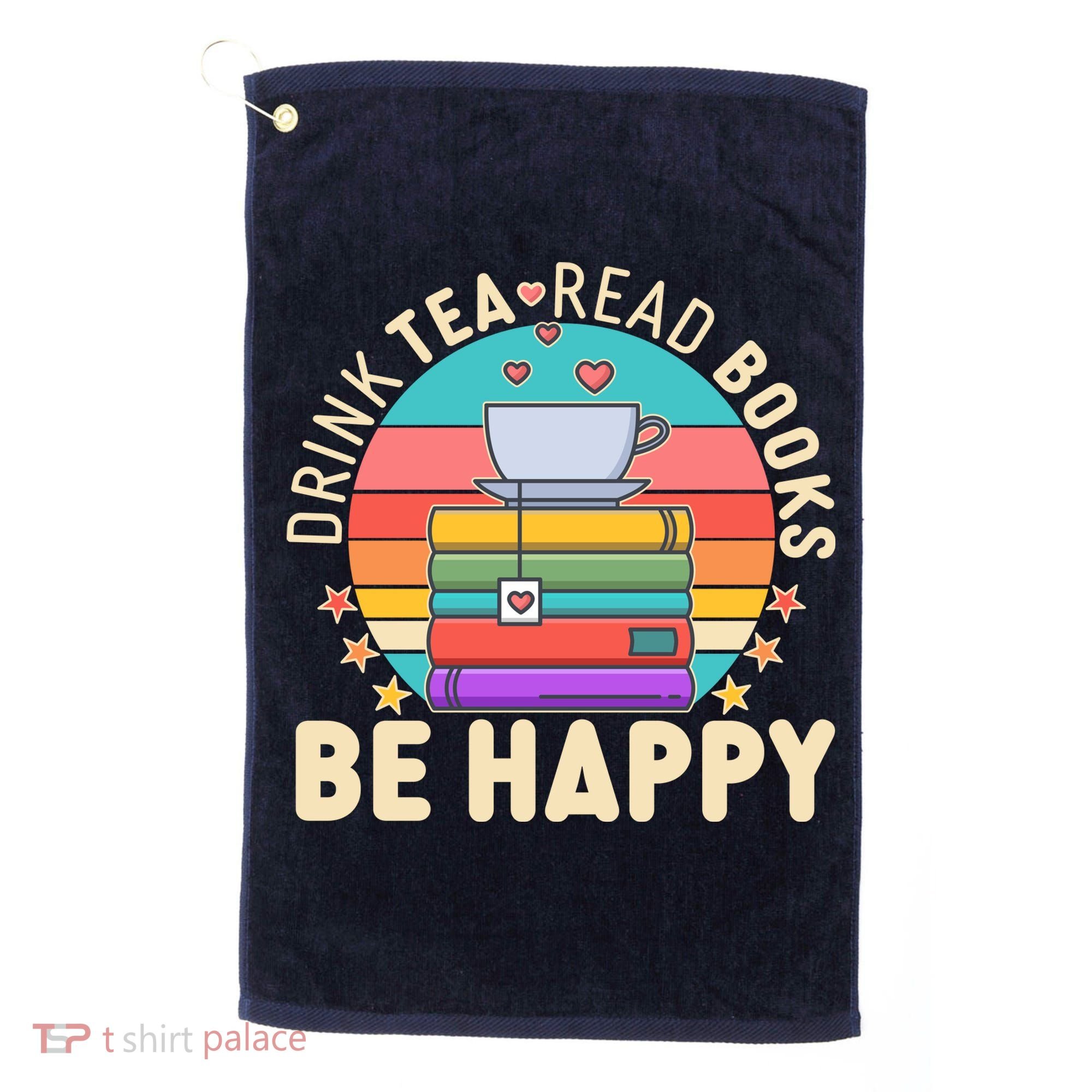 Retro Drink Tea Read Books Be Happy Golf Towel