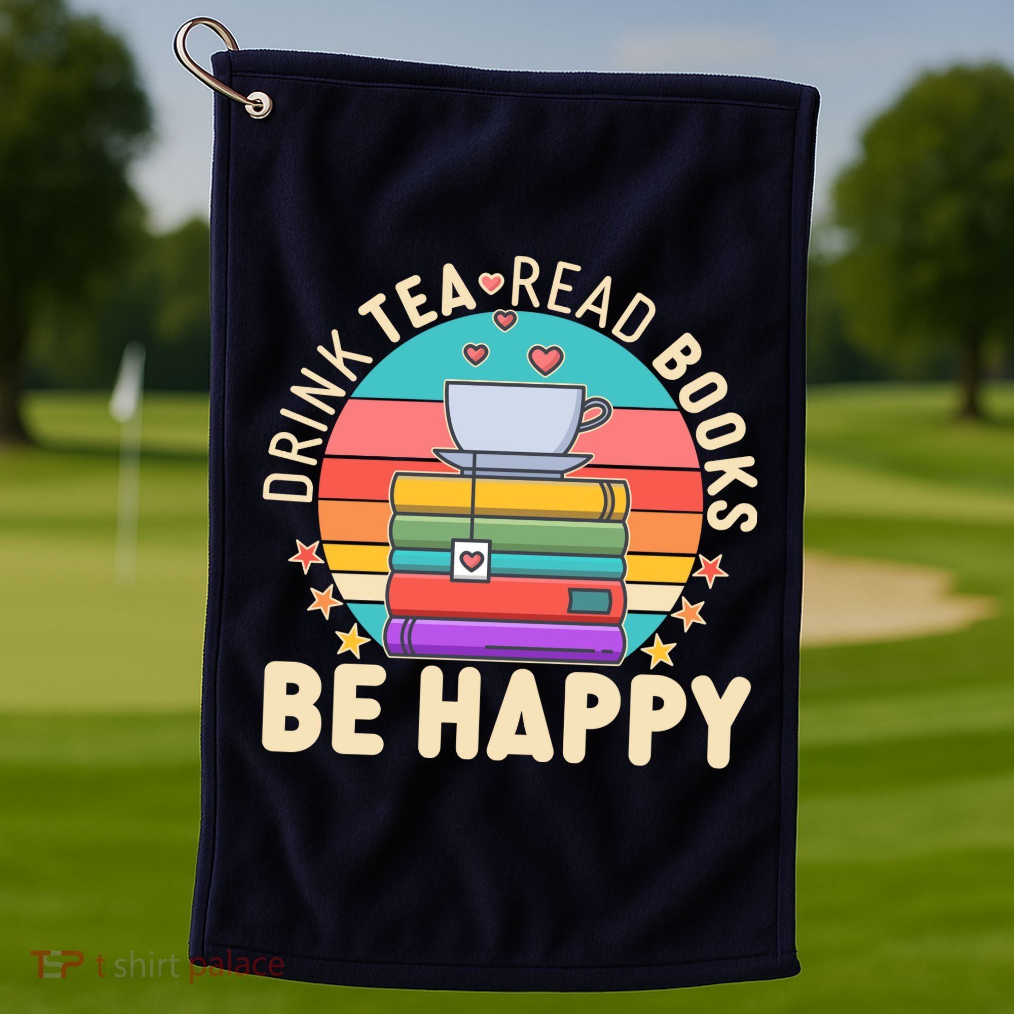 Retro Drink Tea Read Books Be Happy Golf Towel