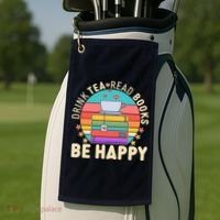 Retro Drink Tea Read Books Be Happy Golf Towel thumb 2