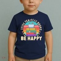Retro Drink Tea Read Books Be Happy Toddler T-Shirt thumb 2
