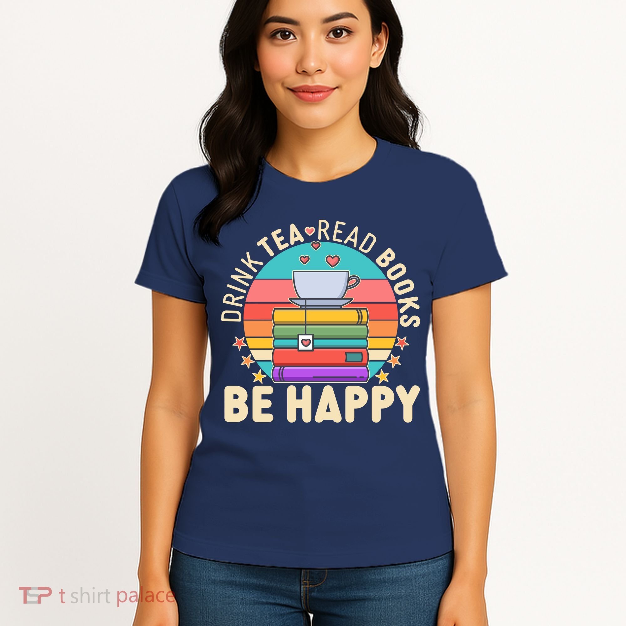 Retro Drink Tea Read Books Be Happy Women's T-Shirt