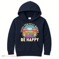 Retro Drink Tea Read Books Be Happy Kids Hoodie thumb 0