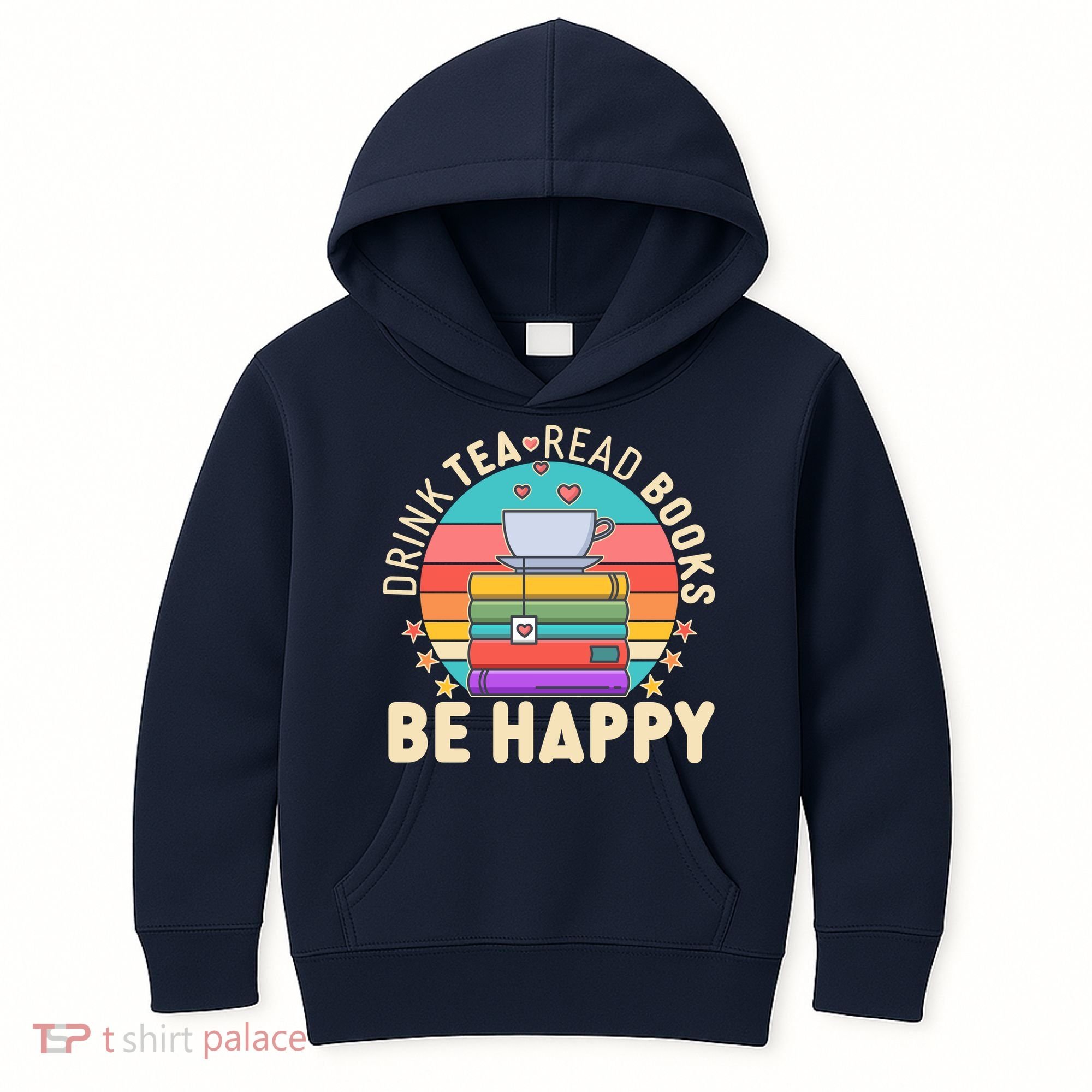 Retro Drink Tea Read Books Be Happy Kids Hoodie