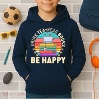 Retro Drink Tea Read Books Be Happy Kids Hoodie thumb 2
