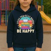 Retro Drink Tea Read Books Be Happy Kids Hoodie thumb 3