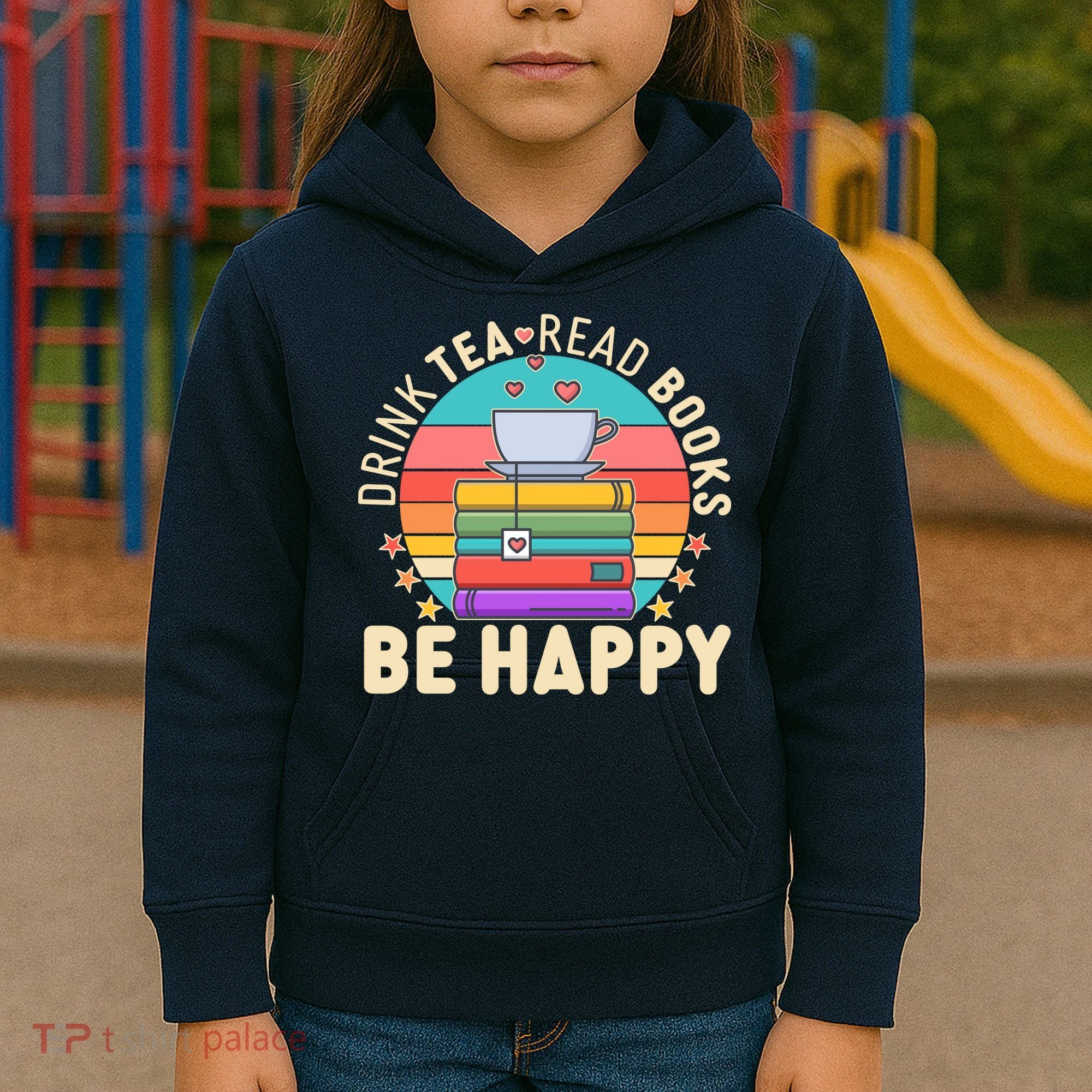 Retro Drink Tea Read Books Be Happy Kids Hoodie