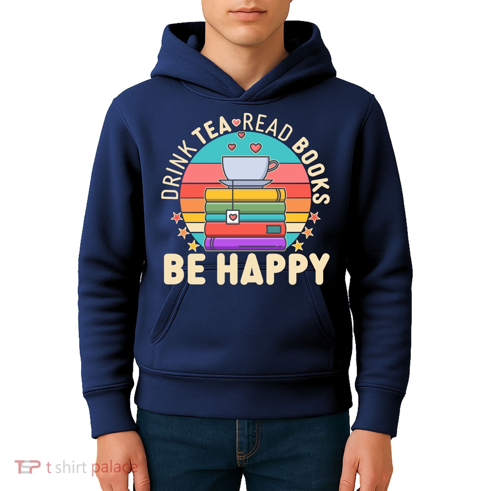 Retro Drink Tea Read Books Be Happy Kids Hoodie