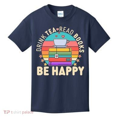 Retro Drink Tea Read Books Be Happy Kids T-Shirt