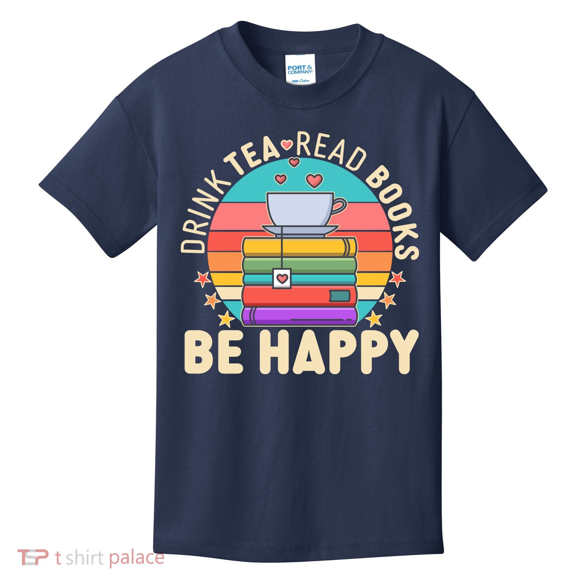 Retro Drink Tea Read Books Be Happy Kids T-Shirt