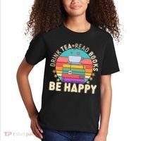 Retro Drink Tea Read Books Be Happy Kids T-Shirt thumb 2