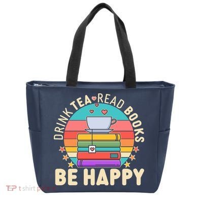 Retro Drink Tea Read Books Be Happy Tote Bag