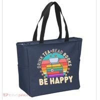 Retro Drink Tea Read Books Be Happy Tote Bag thumb 2