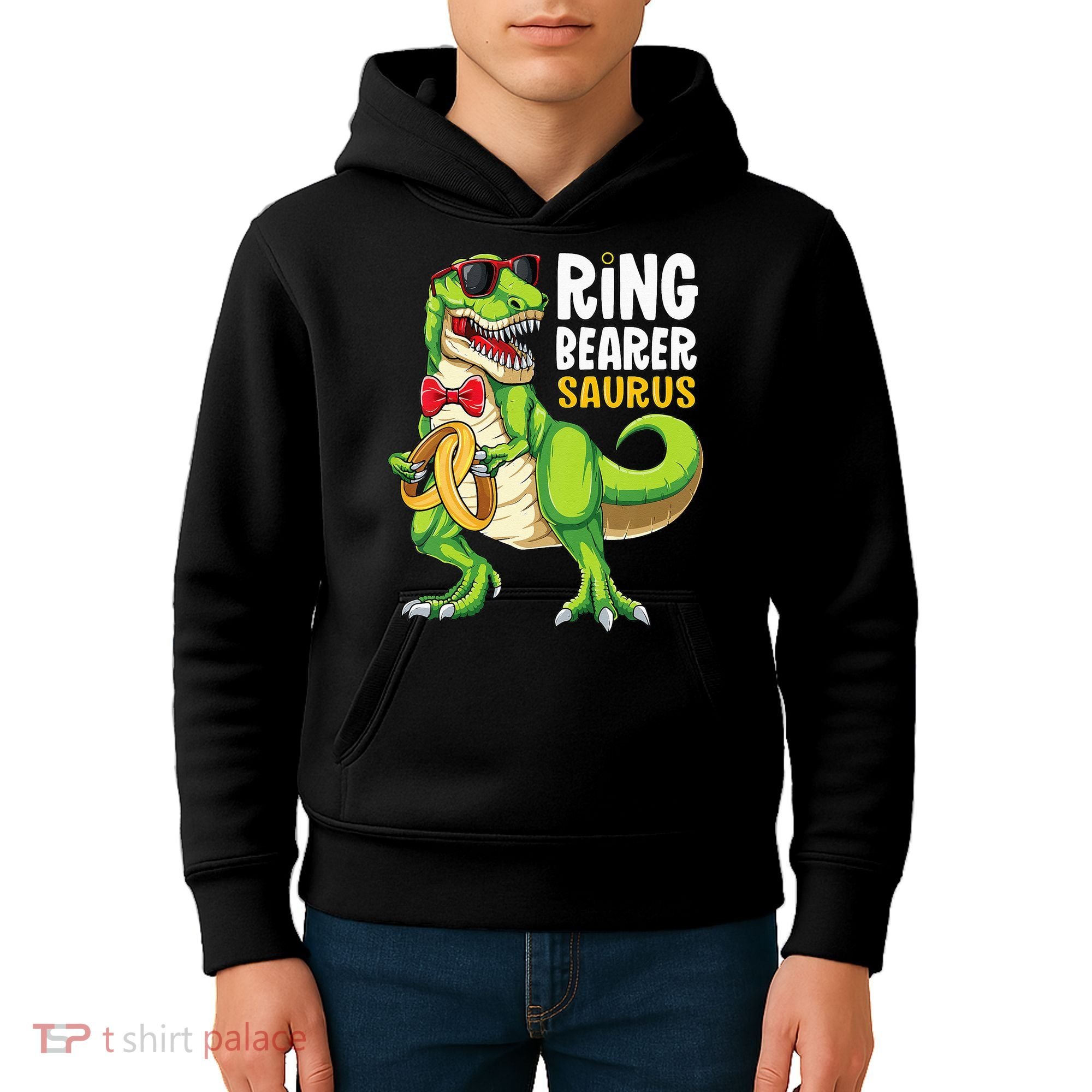 Ring Dude T Rex Wedding Party Ring Bearer Saurus Kids Hoodie