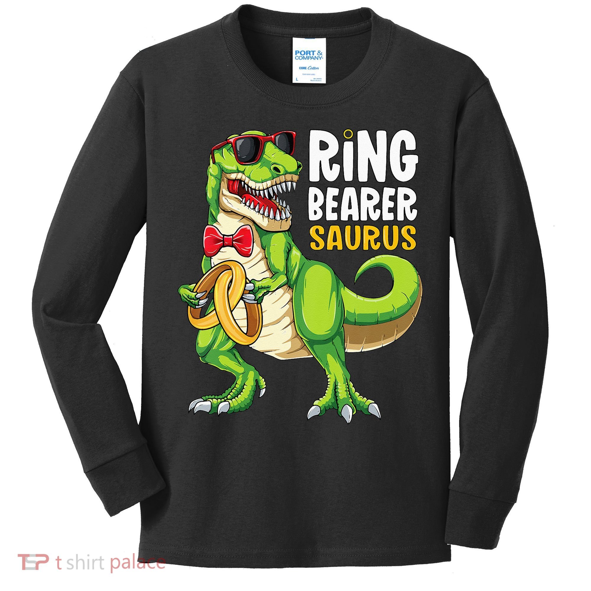Ring Dude T Rex Wedding Party Ring Bearer Saurus Kids Long Sleeve Shirt
