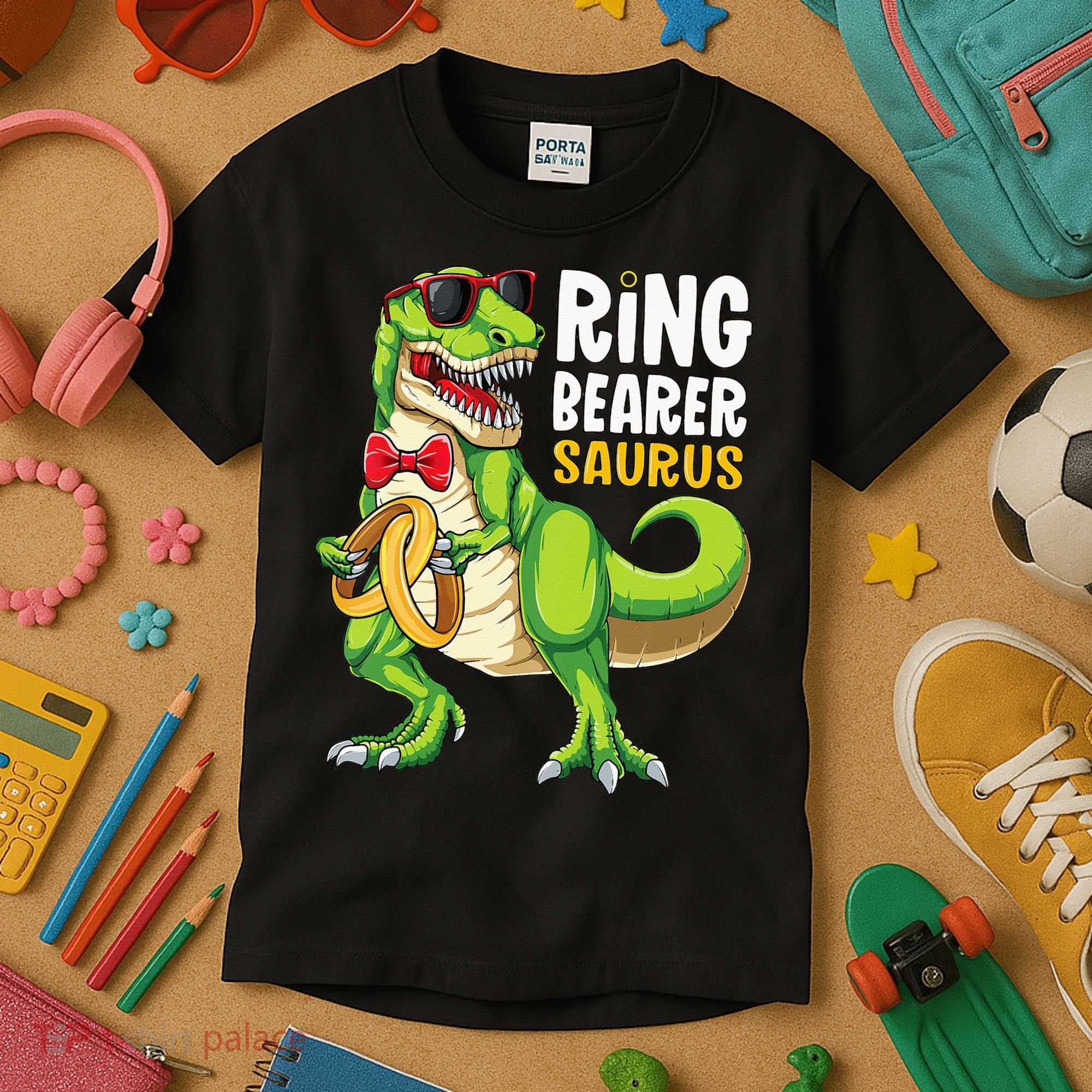 Ring Dude T Rex Wedding Party Ring Bearer Saurus Kids T-Shirt