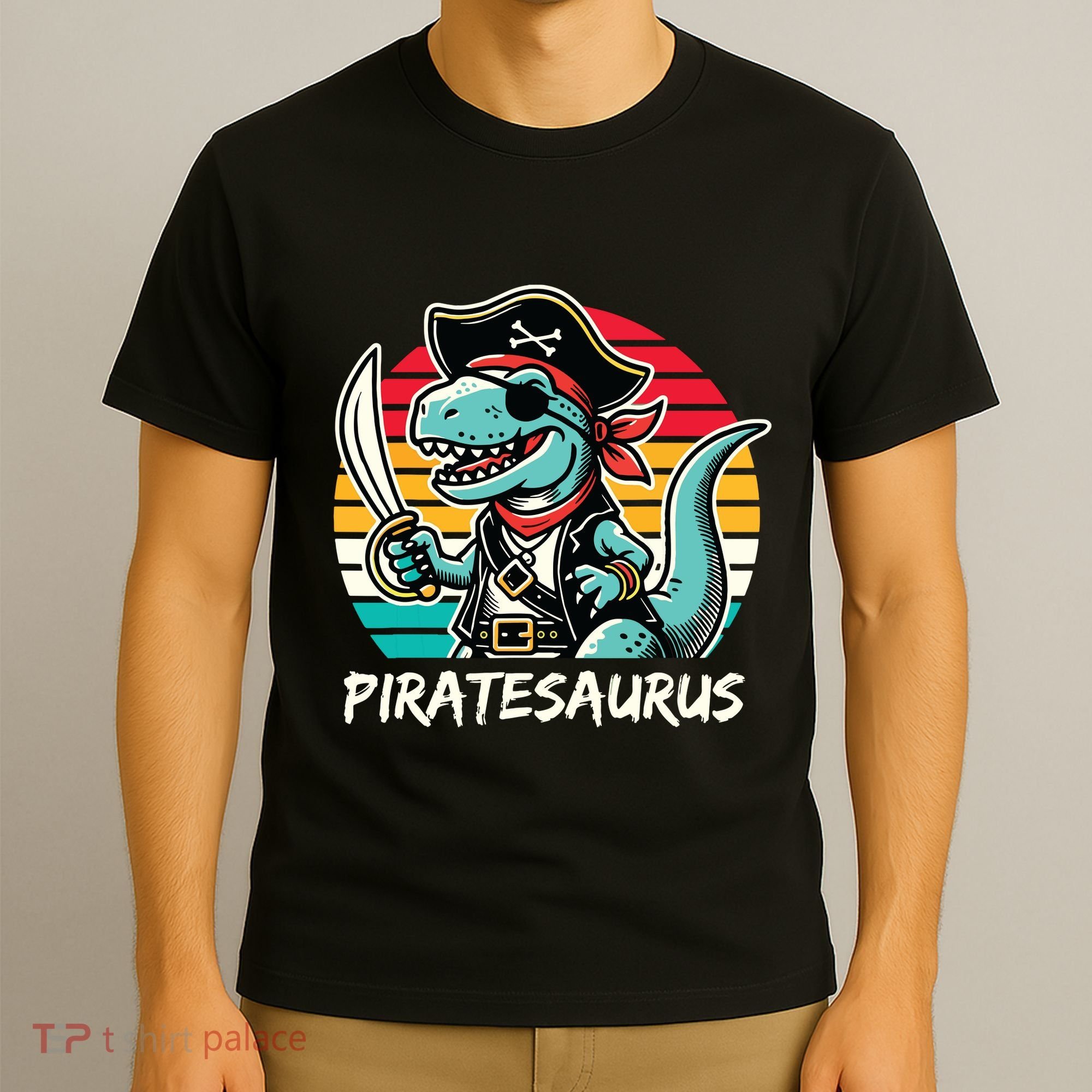 Retro Dinosaur T Rex Pirate Costume Piratesaurus T-Shirt