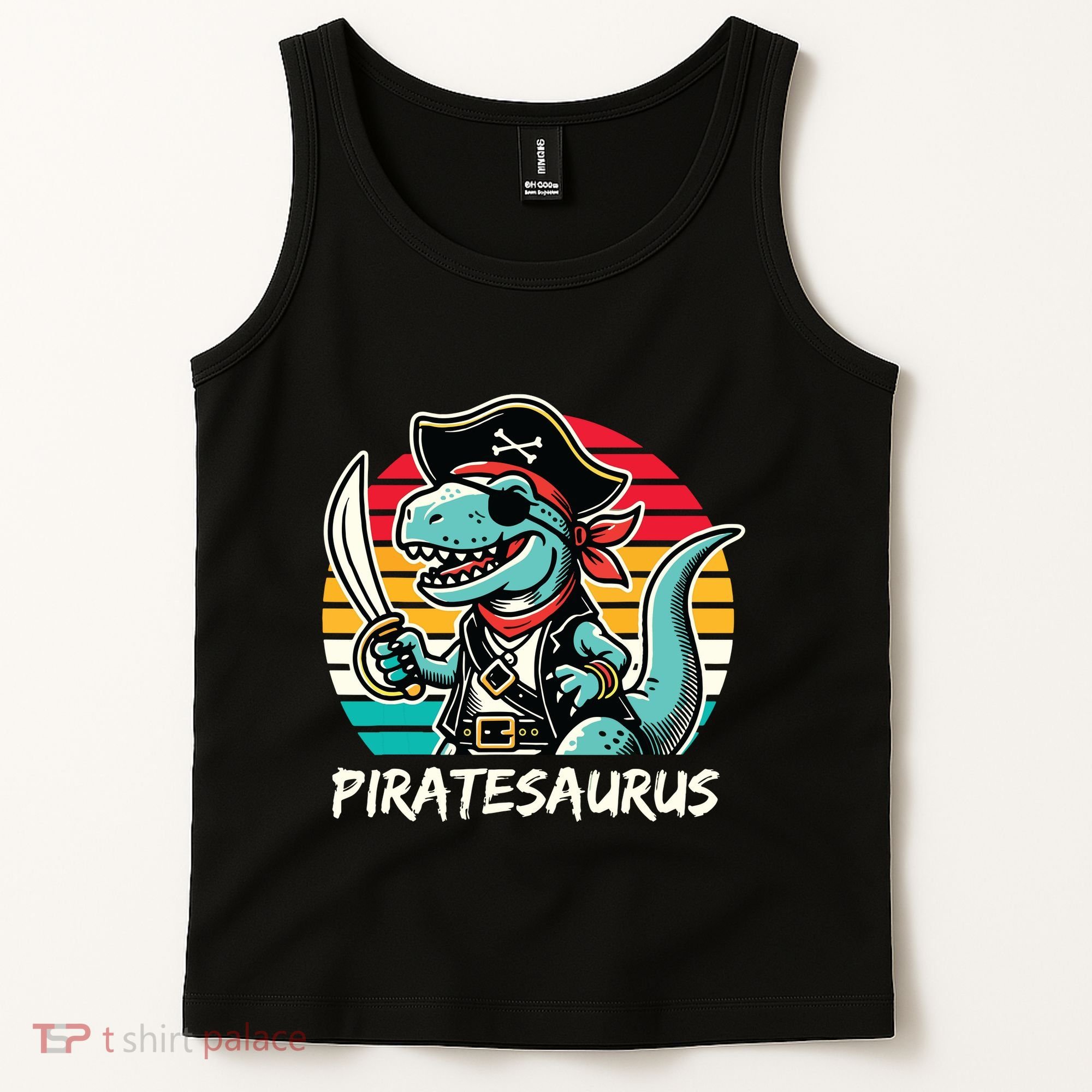 Retro Dinosaur T Rex Pirate Costume Piratesaurus Tank Top