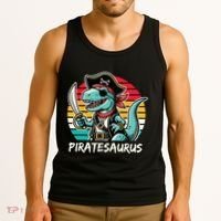 Retro Dinosaur T Rex Pirate Costume Piratesaurus Tank Top thumb 3