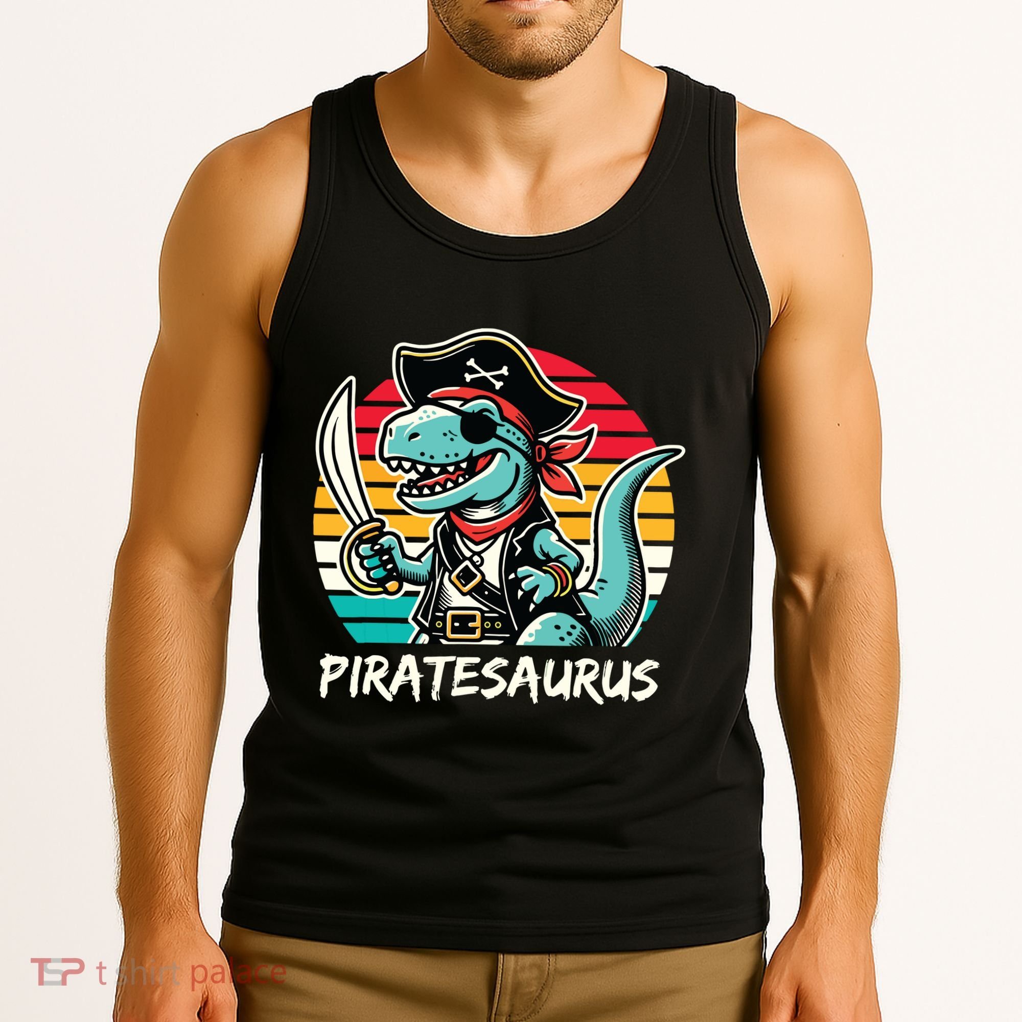 Retro Dinosaur T Rex Pirate Costume Piratesaurus Tank Top