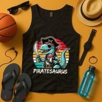 Retro Dinosaur T Rex Pirate Costume Piratesaurus Tank Top thumb 4