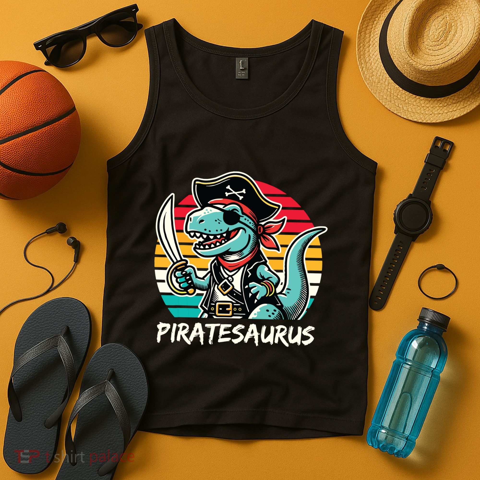 Retro Dinosaur T Rex Pirate Costume Piratesaurus Tank Top