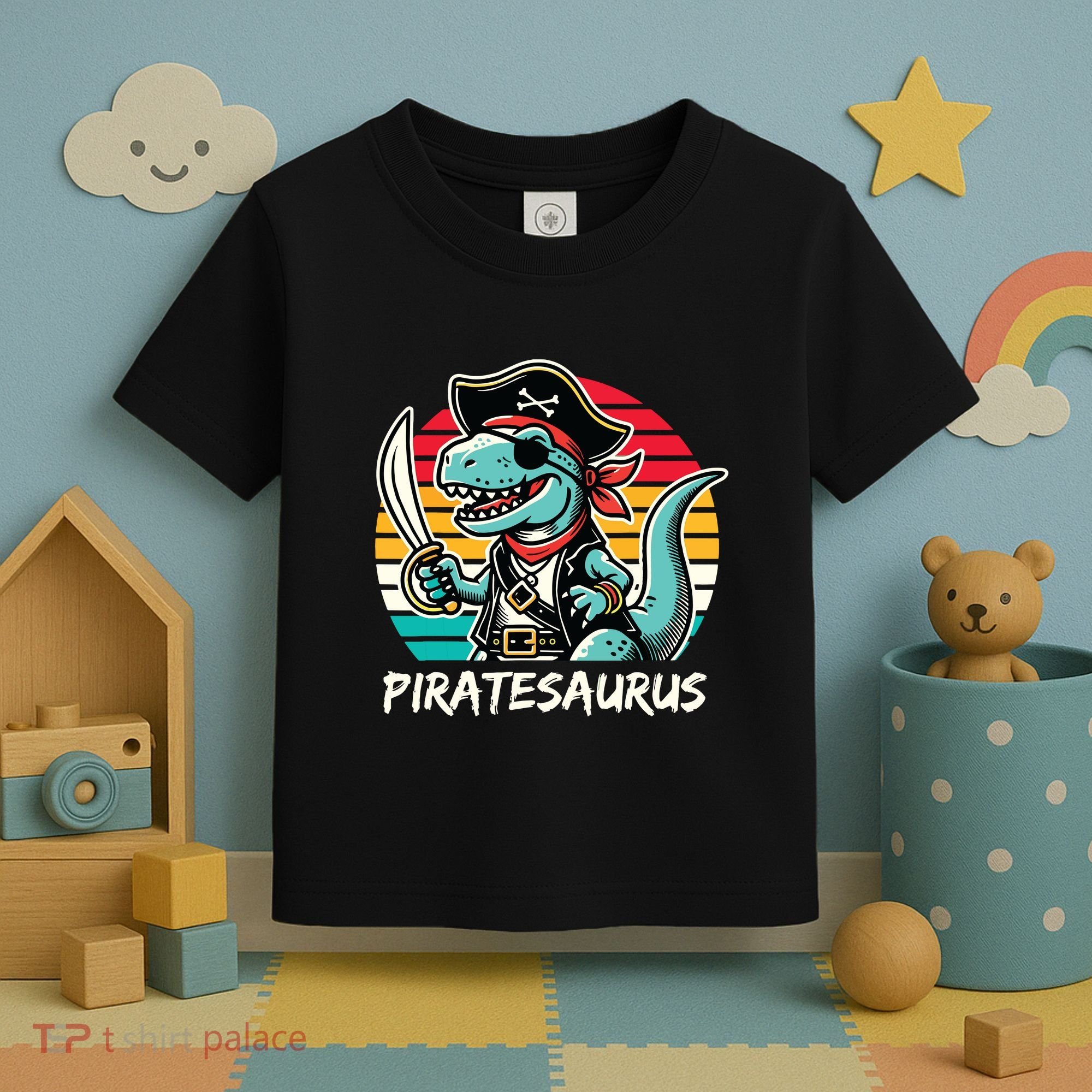 Retro Dinosaur T Rex Pirate Costume Piratesaurus Toddler T-Shirt