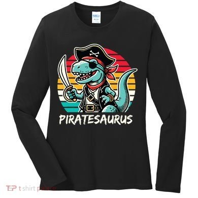 Retro Dinosaur T Rex Pirate Costume Piratesaurus Women's Long Sleeve Shirt