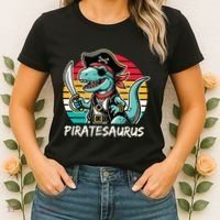 Retro Dinosaur T Rex Pirate Costume Piratesaurus Women's T-Shirt thumb 2